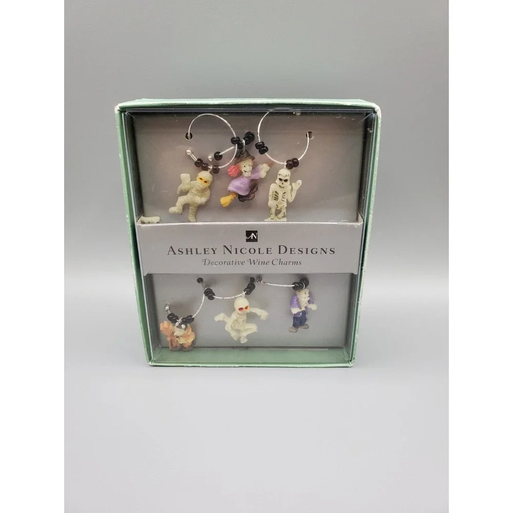 6 DECORATIVE WINE CHARMS ASHLEY NICOLE DESIGNS HALLOWEEN THEME See Pics
